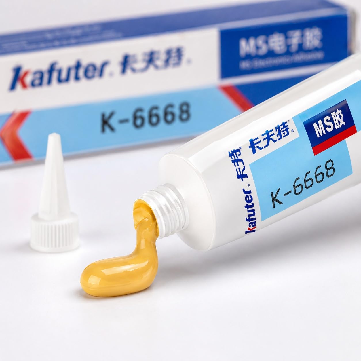 VIDOO Kafuter K-6668 Gelber Elektronikkleber Modifiziertes Silan Lösungsmittelfreies Elastomer für Leiterplatten-Bauteile Elektronikkleber Flexibel Feuchtigkeitshärtend Fixierer, 300ml