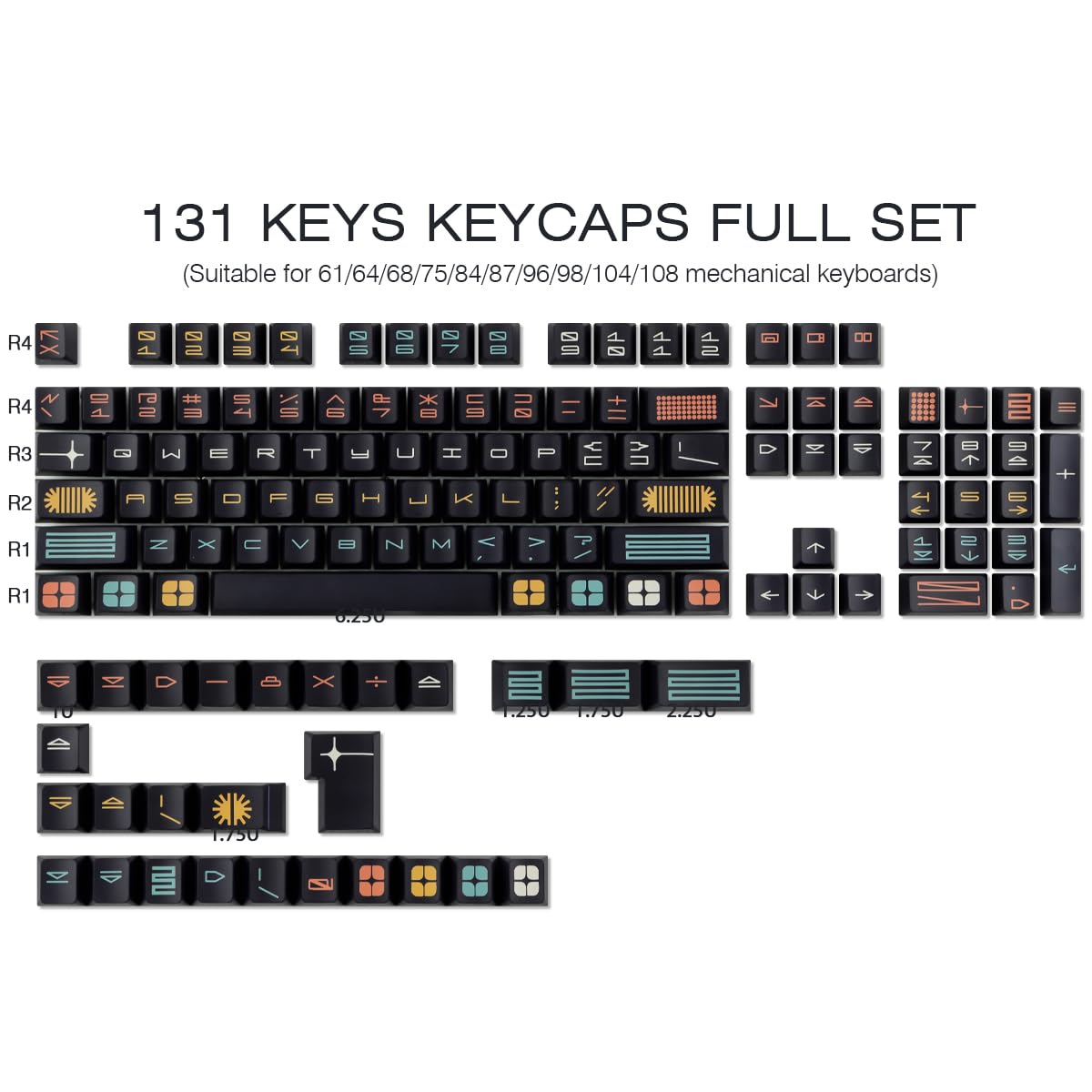 PBT Keycaps, 131 Keys Custom Black Shine Through Side Engraved Trasparente Keycaps Cherry Profile Dye Sublimation for Cherry MX Switch ANSI & ISO Layout Mechanical Keyboard