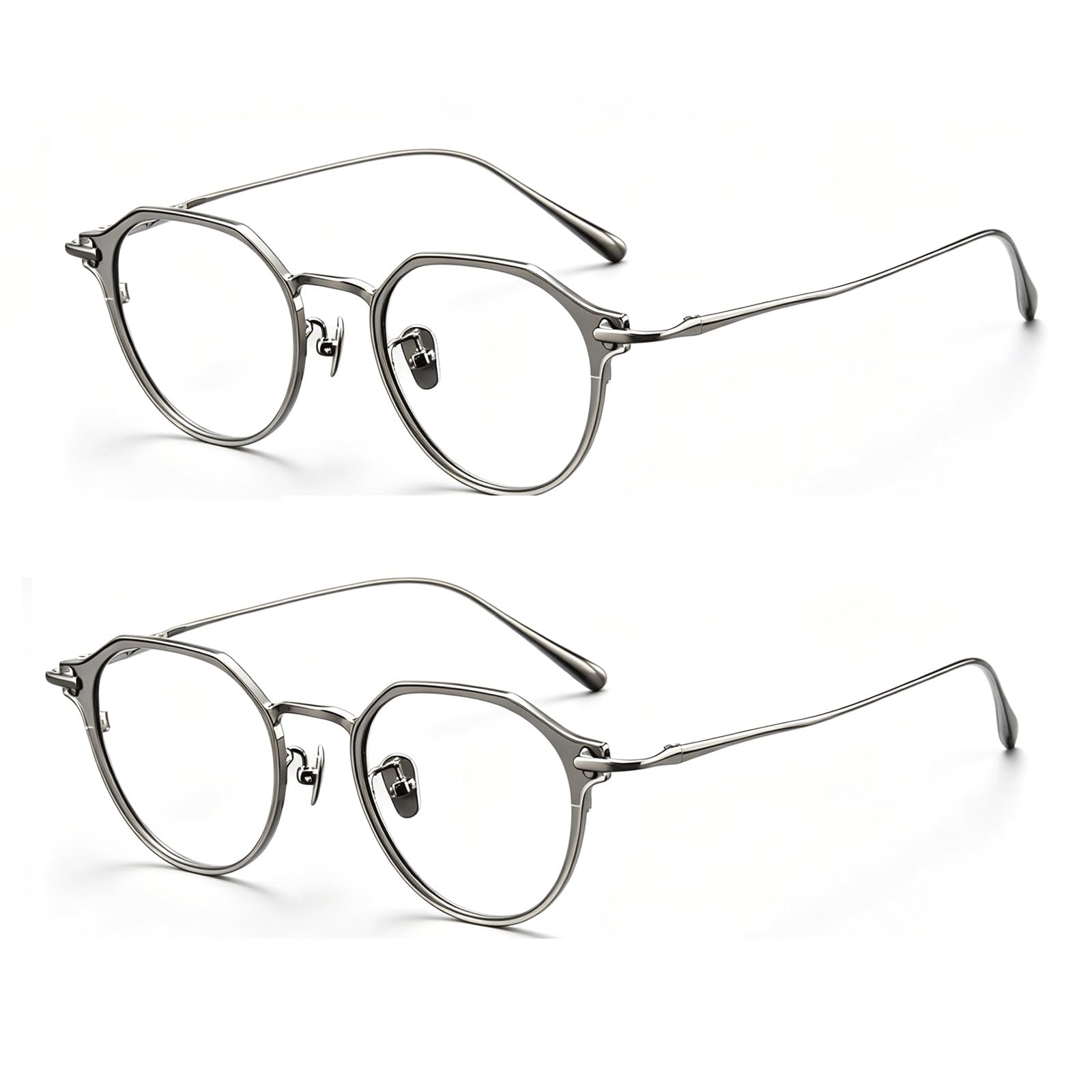 KLJUddGY 2Pcs Eyewear Frames Pure Titanium Spectacles for Computer Irregular Non Prescription Eyeglasses Reading Glasses Vintage Frames(Gunmetal)