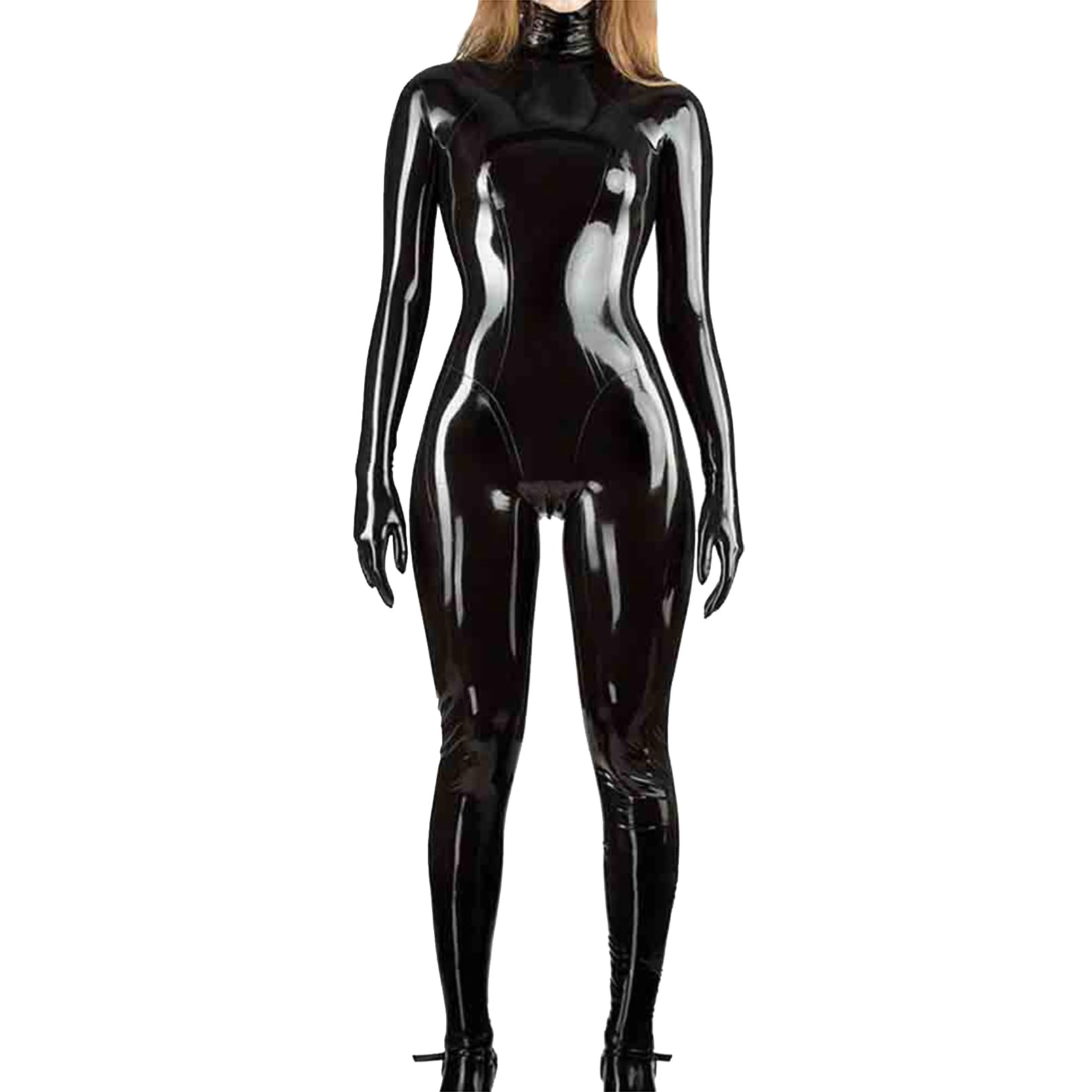 Generisch Damen Sexy Schwarz Spiegel Latex-Ammoniak Catsuit Freizeit Reißverschluss Eng Overall Nachtclub DS Rollenspiel Bühne Kleidung