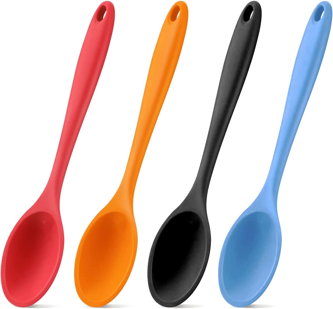 4PCS Small Multicolored Spoon Flexible Silicone Nonstick Serving Spoon High Heat Resistant Basting Spoon for Kitchen Cooking Stirring Mixing Baking Tools(Red,Dark Blue, Black, Orange)