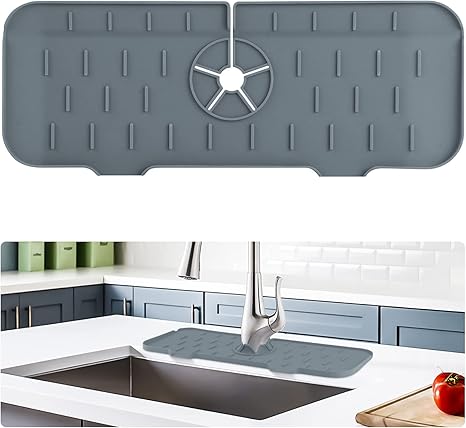 Amazon Com 水槽防濺板廚房水龍頭吸水墊矽膠手柄滴水捕水墊水龍頭後面橡膠排水墊檯面滴水保護器適用於浴室和露營車 居家與廚房