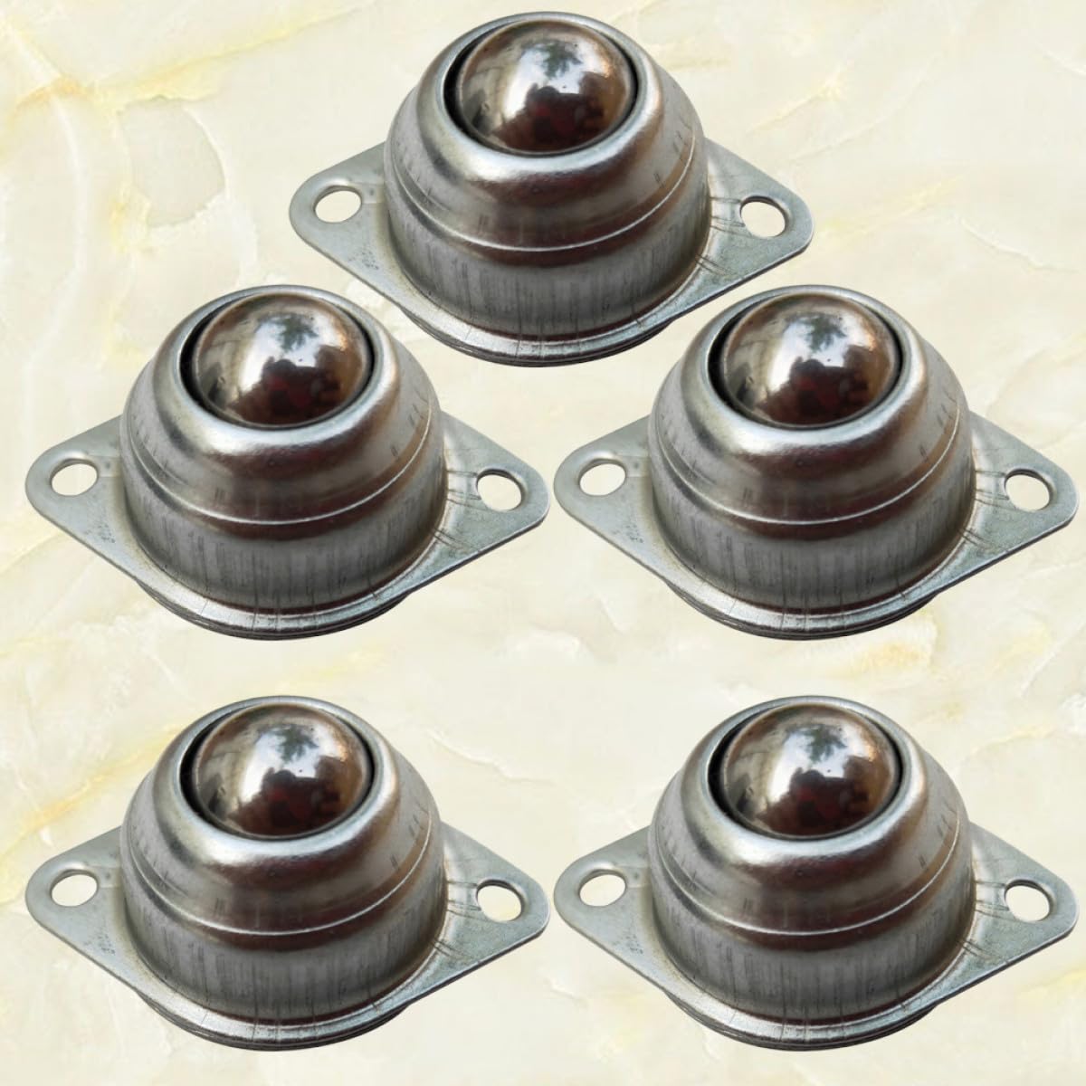 Lot de 5 Roulettes Universelles à Billes en Acier Pivotantes 360° pour Robot et Modélisme Roues Rondes Argentées Montage Facile à Deux Trous Usage Industriel et Manutention