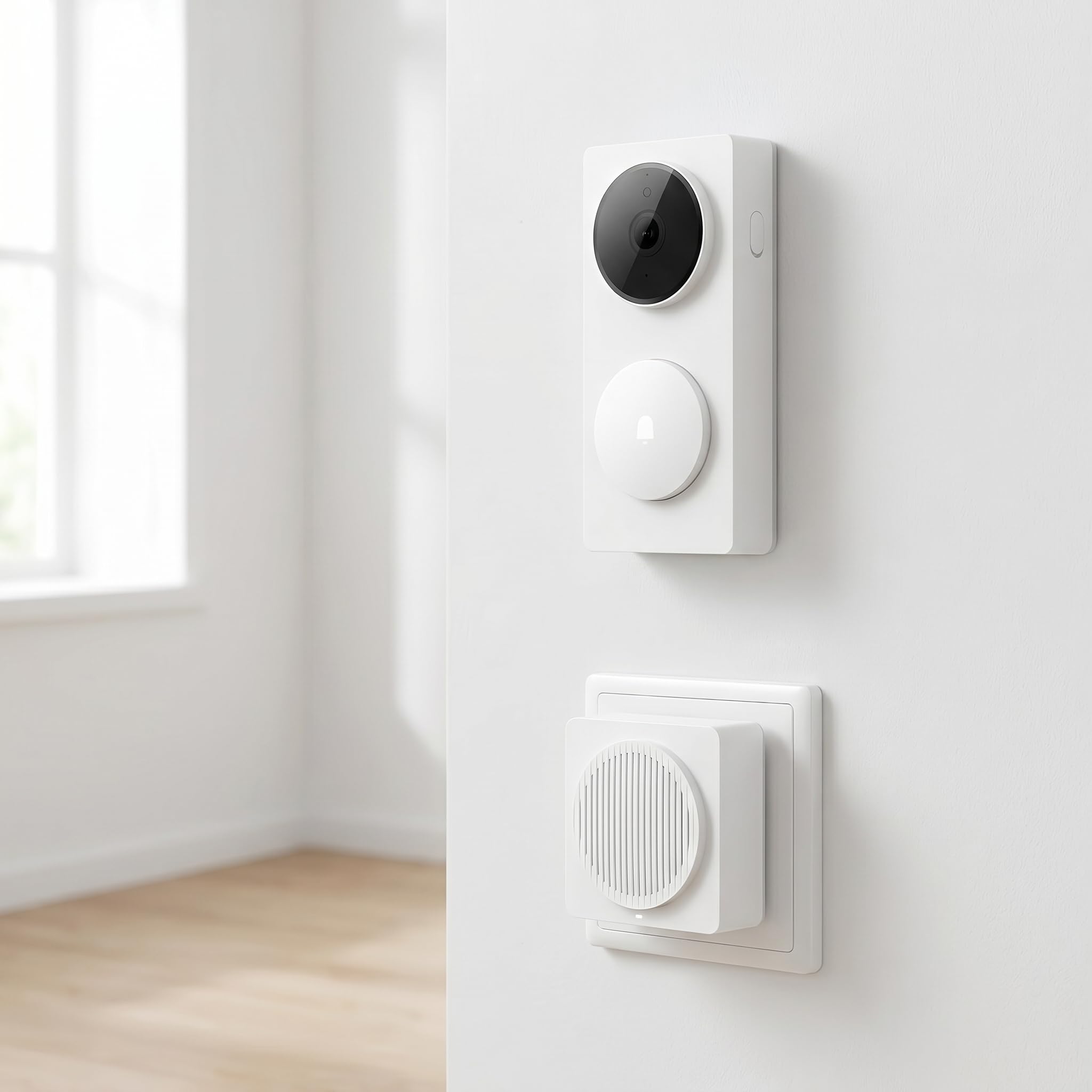 Videocitofono con archiviazione sicura nel cloud e rilevamento radar a onde millimetriche, campanello wireless per la casa in ABS, bianco
