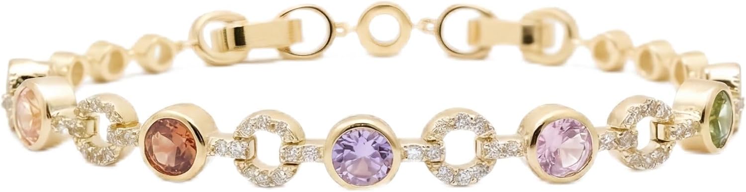 Colorful Tennis Bracelet for Women, 14K Gold Plated CZ Birthstone Bracelet, Stackable Jewelry Gift