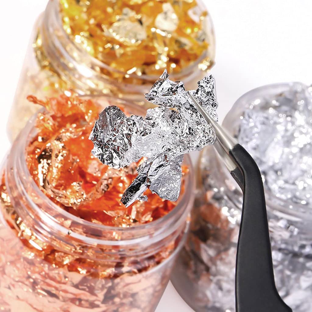 BUZHI 6 Colors Gold Leaf Flakes,Metal Gold Foil Flakes for Resin Jewelry,Crafts and Arts,Nails,Gilding,Painting,Slime with Tweezers