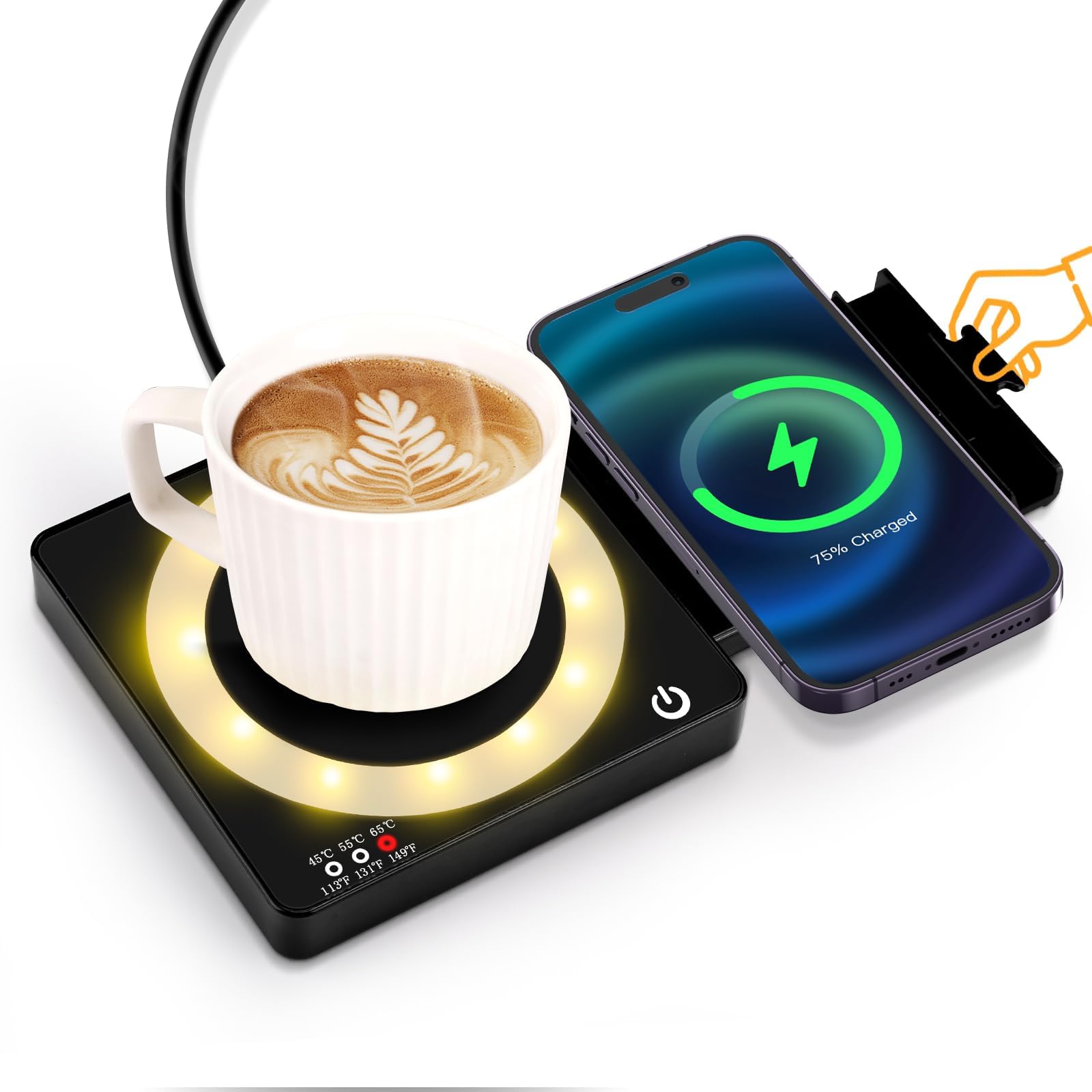 AUDRWALL 3 in 1 Coffee Mug Warmer with 15W Wireless Charger and Night Light for Home Office Desk Use with Auto Shut Off for Heating Coffee, Beverage, Milk, Tea, Hot Chocolate and Candle Wax