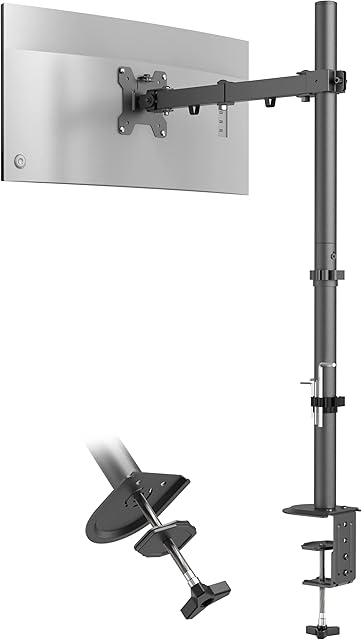 PUTORSEN Single Monitor Arm Desk Mount, Extra Tall Fully Adjustable Monitor Mount, Holds 1 Screen 13-27 inches, 17.6 lbs Capacity, Tilt, Articulating, Rotate, Swivel, Black
