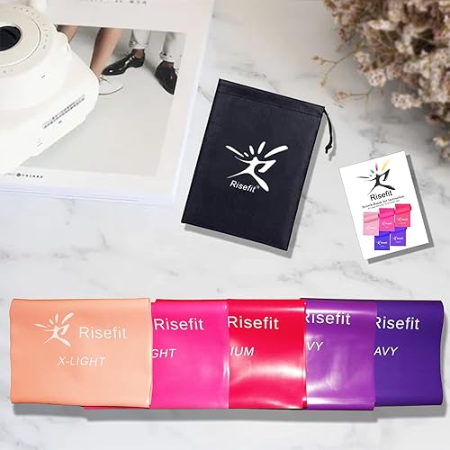 Miniatura 7 de Juego de bandas de resistencia sin látex, color rosa y morado, bandas elásticas para entrenamiento, terapia de ejercicios para terapia física, yoga,