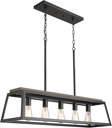 EAPUDUN PDA1272-FBDT - Lámpara de araña lineal para isla de cocina de 38 pulgadas, 5 luces, lámpara colgante de mesa de billar, negro mate y acabado