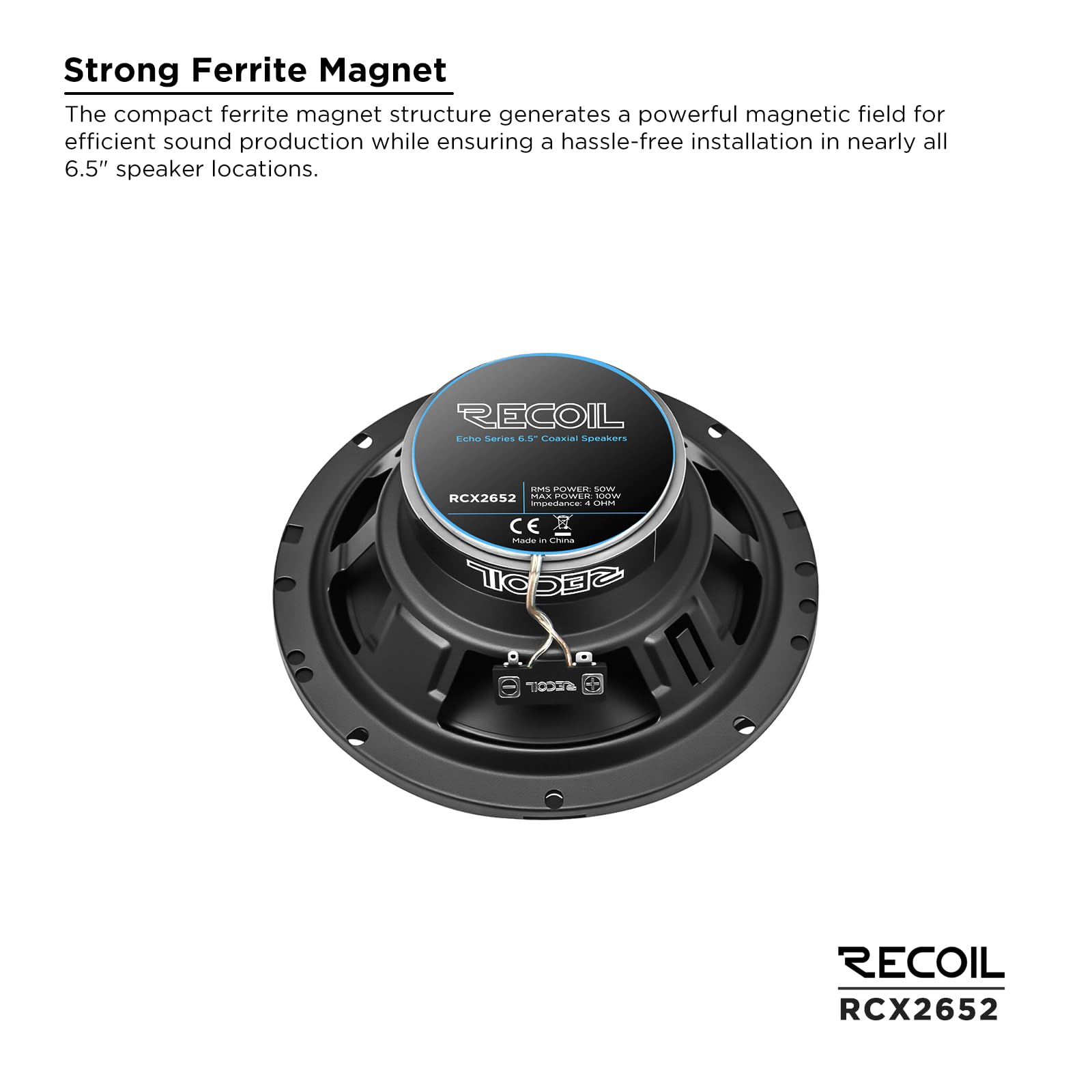 RECOIL RCX265 Echo Series 16,5 cm (6,5 Zoll) 2-Wege-Koaxiallautsprecher, 100 W RMS / 200 W Spitze, PEI-Hochtöner, bassbetontes Design, Paar