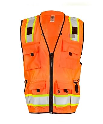 ML Kishigo S5001 Orange SZ Large Professional Surveyors Vest, Large, Hi/Vis Orange