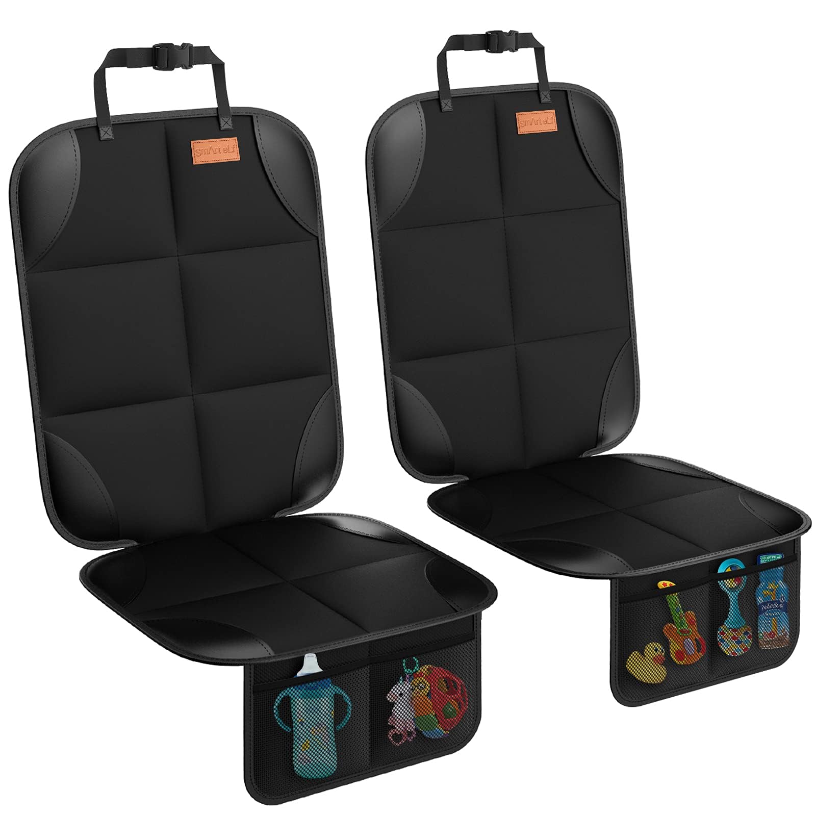 Smart eLf Car Seat Protector, 2Pack car seat Protector for Baby carseat with Thickest Padding, Non Slip Backing Mesh Pockets for Baby, Pet
