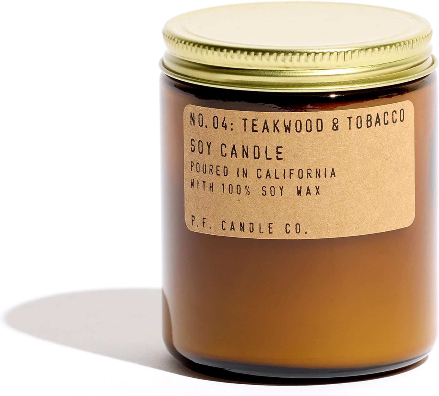 P.F. Candle Co. Teakwood & Tobacco Classic Standard Scented Soy Wax Candle (7.2 oz) 40-50 Hour Burn Time, Amber Glass Jar, Made in The U.S.A.