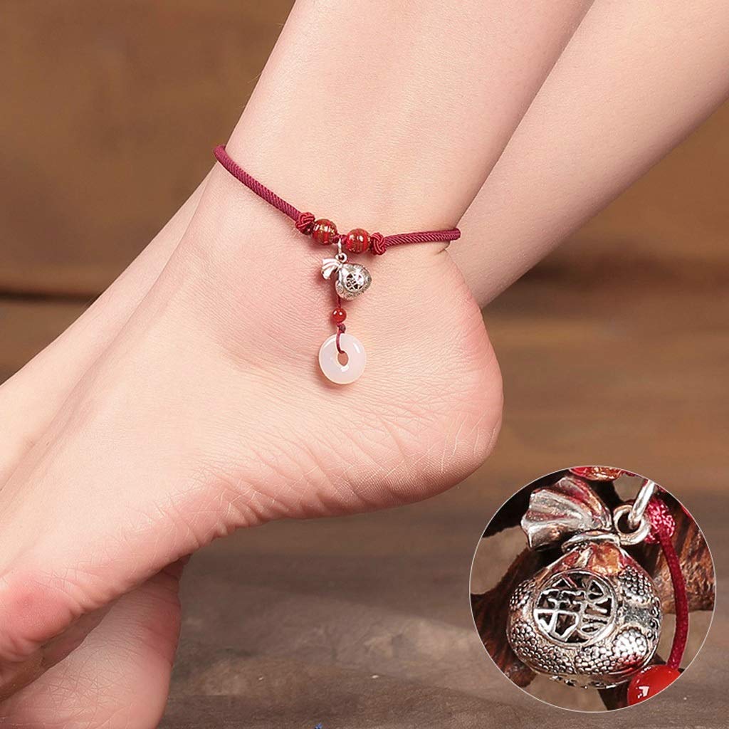Fußkettchen für Damen, modisch, handgewebt, Retro-Chinesisches Fußkettchen mit Verstellbarer Länge, Damen-Fußkettchen