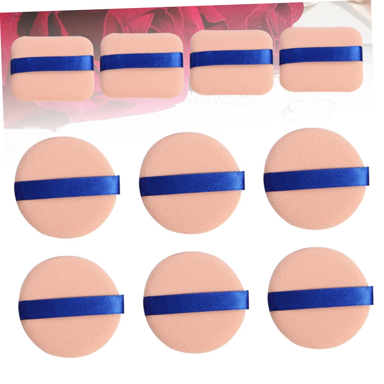 PACKOVE 10PCS Makeup Powder Puff Dual Use Wet Dry Sponges for Foundation Loose Powder and Blush Square Round Smooth Texture for Application