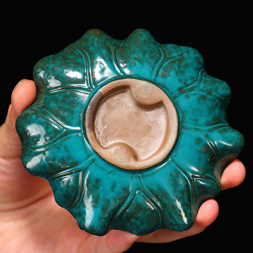 Porta Incenso In Ceramica A Forma Di Loto - Bruciatore Con Base E Portabastoncini Staccabile - Verde Chiaro 10cm
