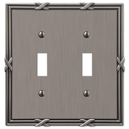 Amerelle 44TTAN Ribbon and Reed 2 Toggle Wallplate, Antique Nickel