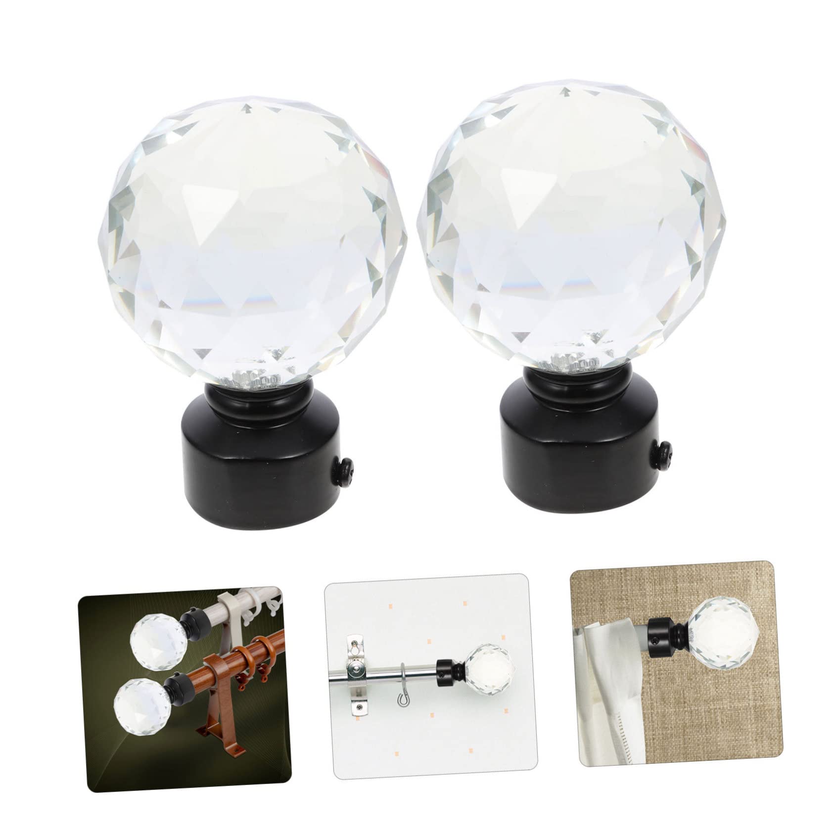 Veemoon Embouts de Tringle à Rideaux en Cristal, Lot de 2, Fer Noir | Style Simple Rétro, pour Maison et Chambre, Accessoires de Finition pour Tige de Rideau