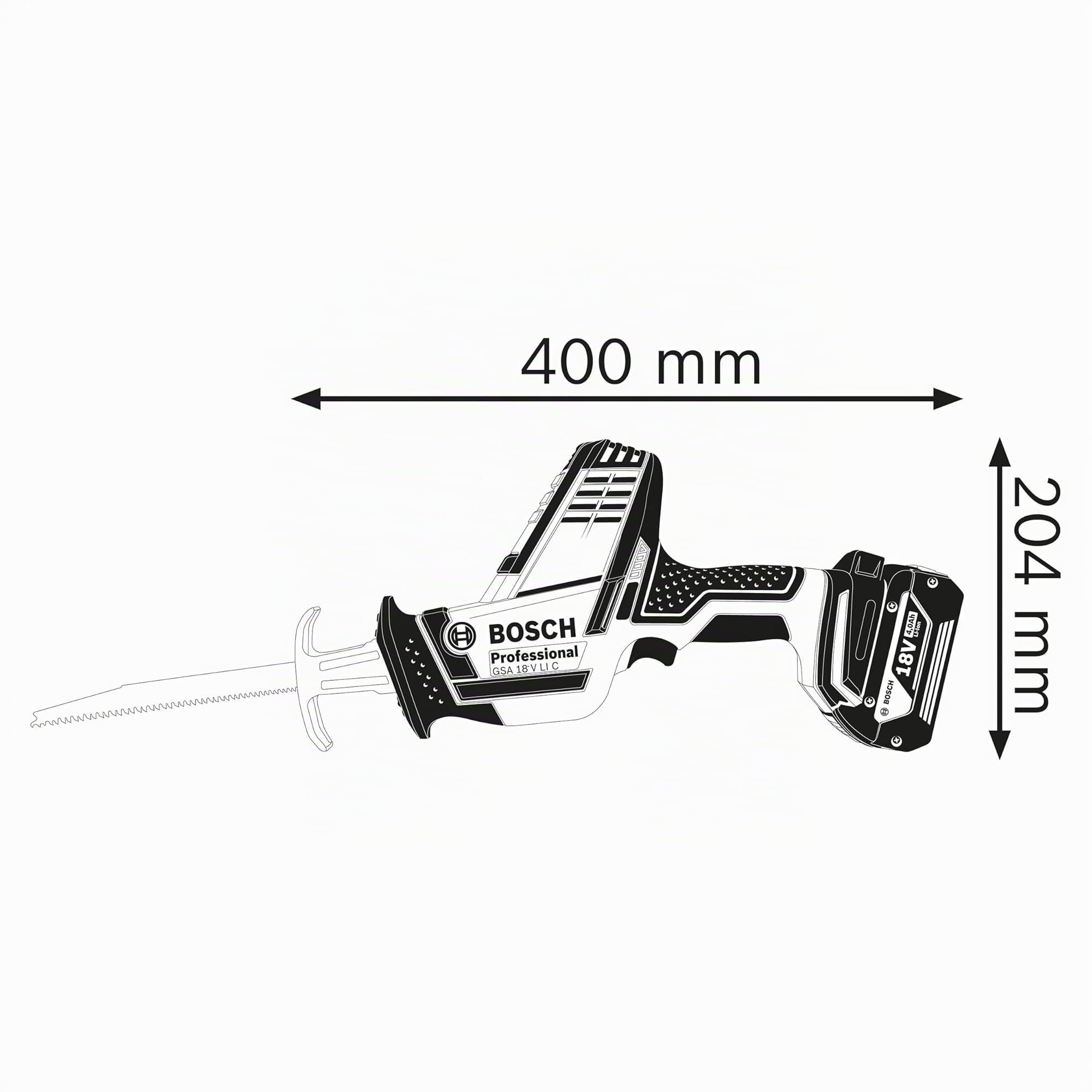 Bosch Professional 18V System GSA 18 V-LI C - Sierra sable a batería (0 - 3050 cpm, profundidad de corte 200 mm, sin batería, en caja)