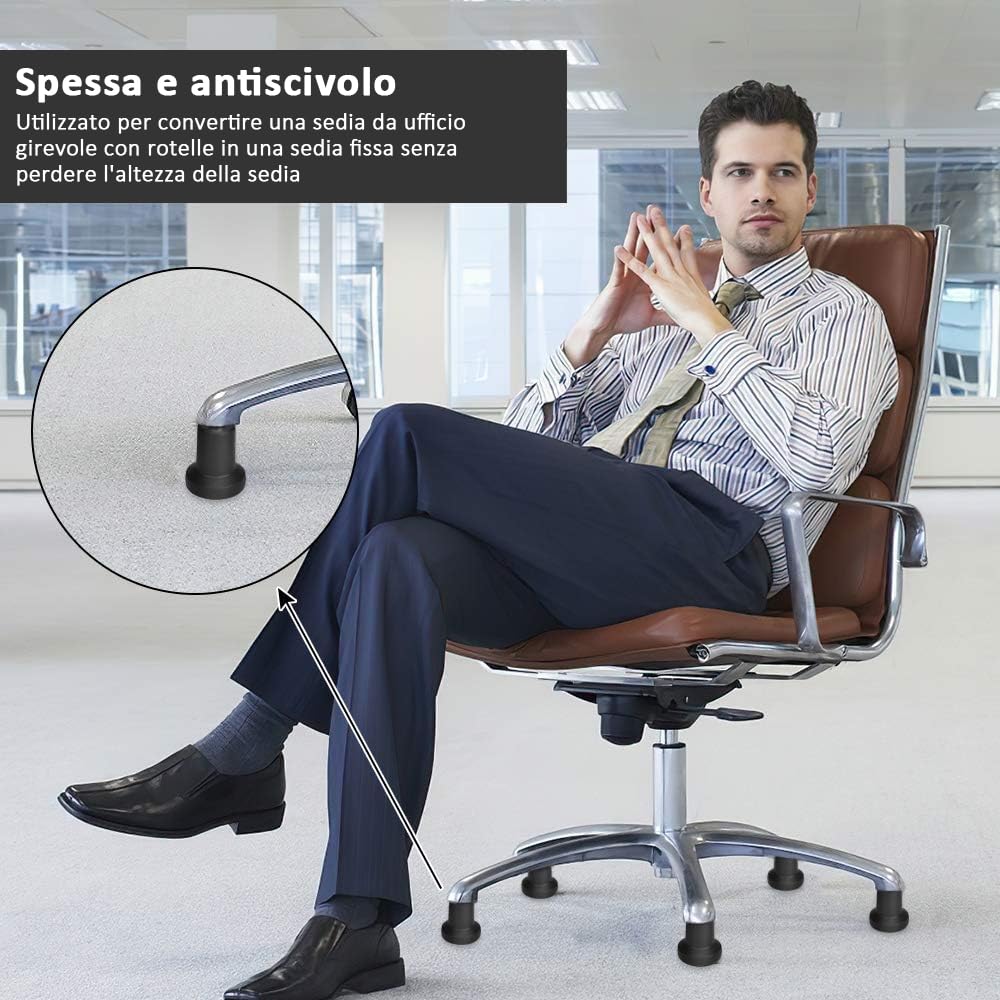 Piedini Fissi Per Sedie Girevoli - 5 Pezzi Con Feltrini, Nero, Per Ufficio E Casa - Foto 4