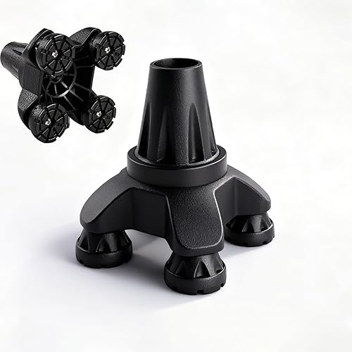 Punta de bastón cuádruple mejorada base de goma de 4 puntas con placa reforzada de metal en la articulación del bastón, diseño antideslizante