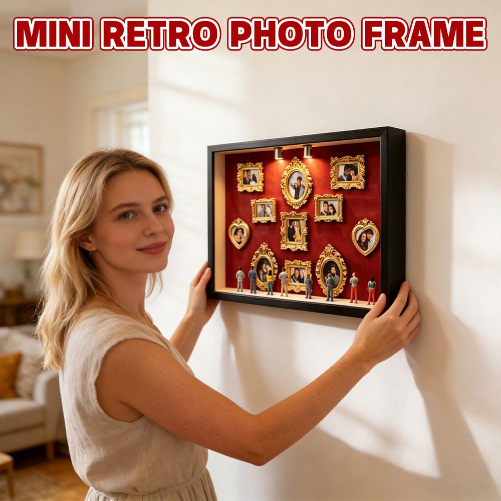 Mini muzeum Silhouette Box, Museum of Us kreatywny zestaw ramek na zdjęcia z 11 złotymi ramkami i 8 figurkami, mini figurki, muzeum, mini ramka na zdjęcia w stylu vintage, na sezon zakończenia