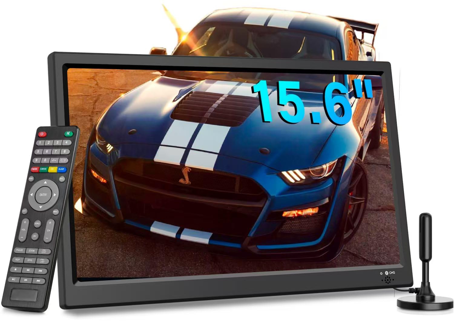 KCR TV Digital Recargable de 15,6 Pulgadas, sintonizador DVB-T2, con Cable de Red y Cable de Carga de 12 voltios, Entrada AV, Entrada HDMI, Ranura USB, Mando a Distancia, TV Freeview