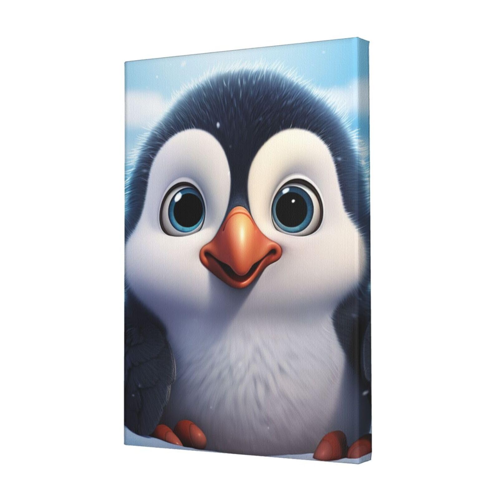 FodPand cartoon cute penguin Canvas Wall Art for Living Room Wall Decor 12"x18" Modern Artwork Painting Pictures Hanging Canvas Prints Aesthetic Wall Art for Bedroom Bathroom Office Wallart Decor