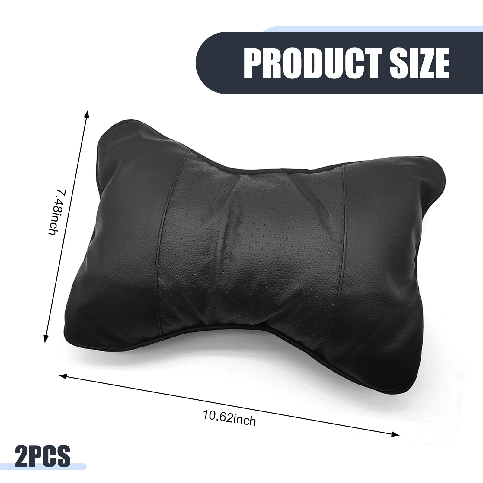gunroil 2 PCS Car Headrest Cushion, Leather Breathable Neck Support Pillow, All Season Multi-Purpose Pillow Accessory, Universal for Most Cars (Black)