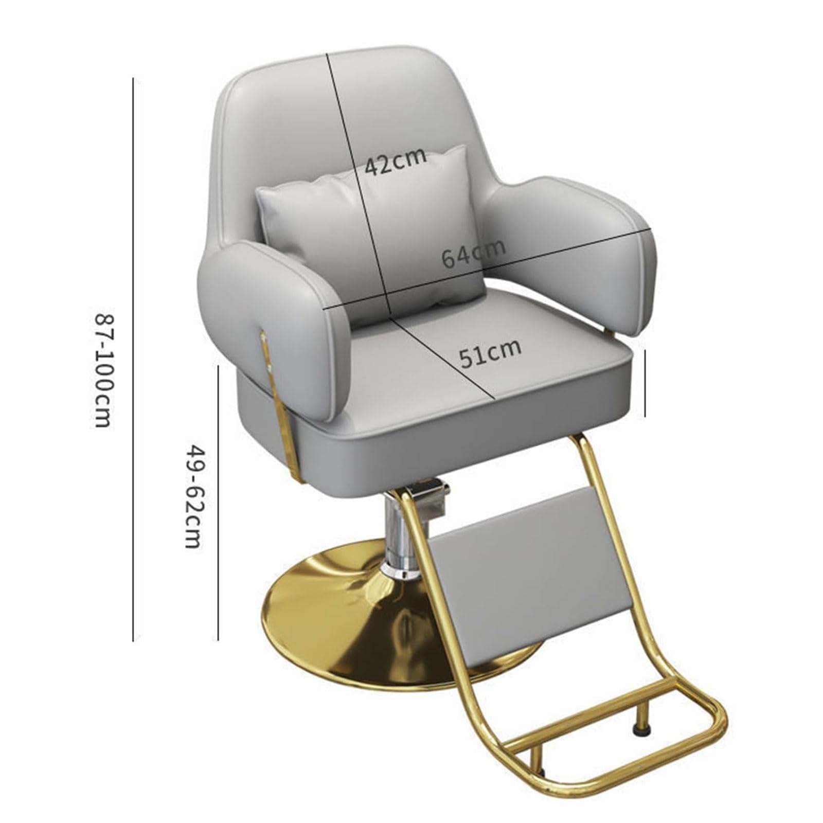 Sillas de barbero, Silla de barbero hidráulica con Cuero sintético, Silla de salón Profesional Dorada para el hogar y la barbería, Altura Ajustable, Diseño cómodo, Tamaño B