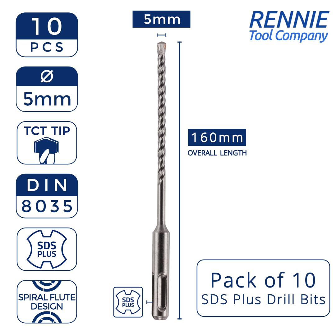 10 Pack Of, 5mm x 160mm Long SDS Plus Hammer Drill Bits - Image 2