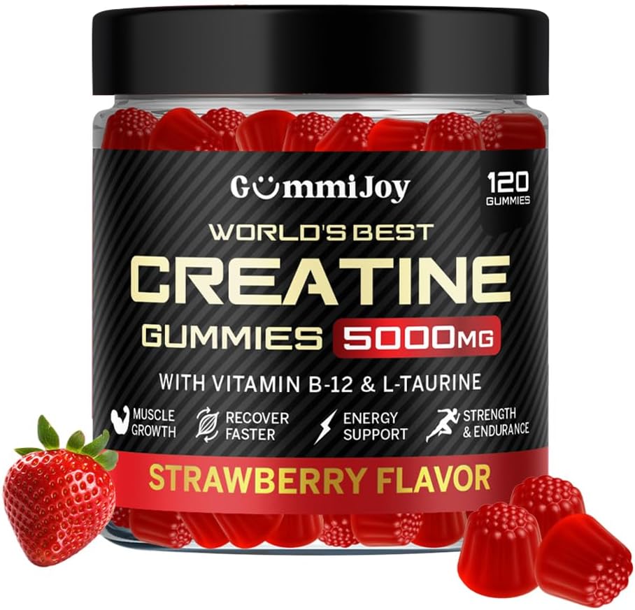 Creatine Gummies 5000mg | 120 Max Strength Muscle Growth | Recovery Supplements for Men & Women | Creatine Monohydrate Plus B12 and L-Taurine | Strawberry Flavour | 1 Month Supply