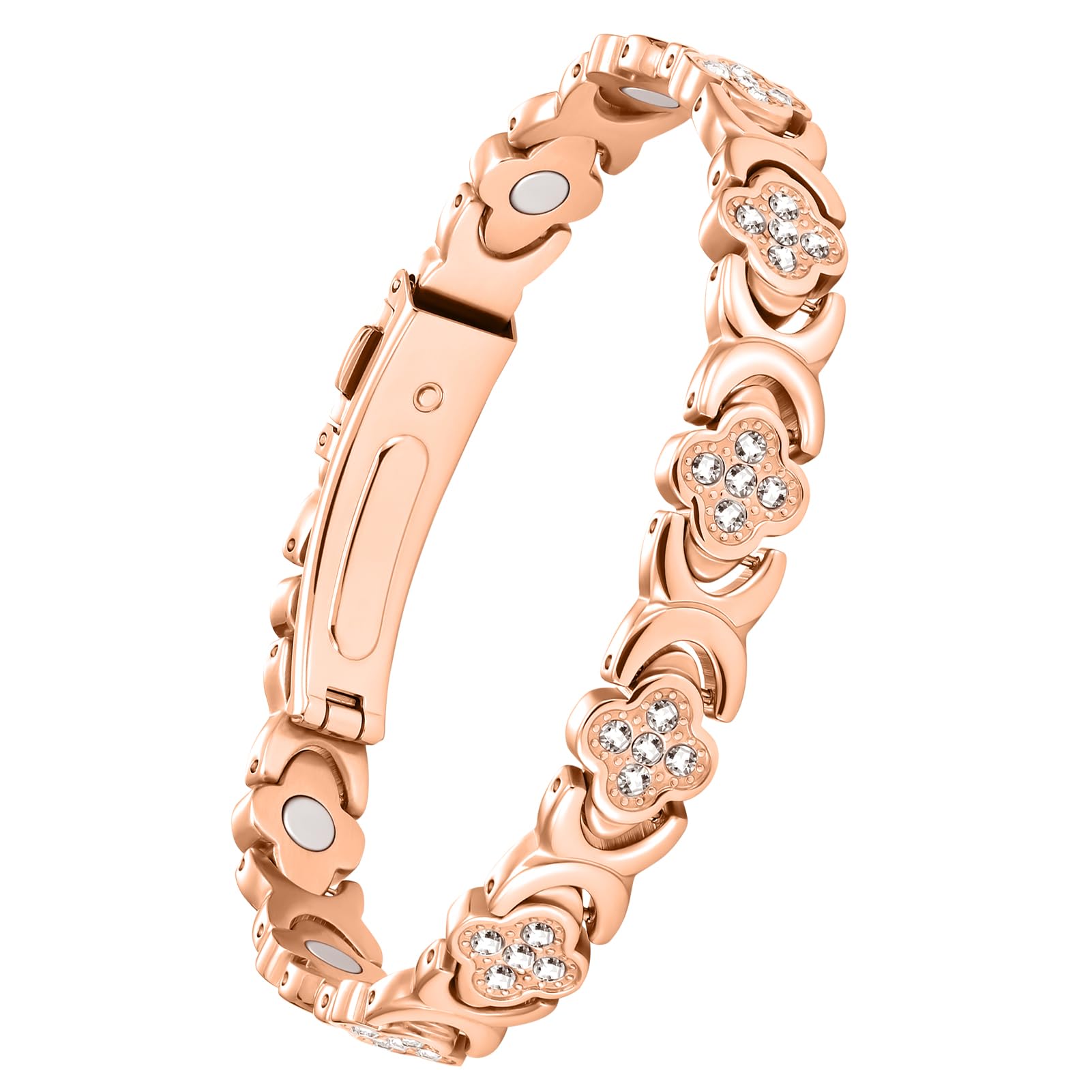Jecanori Kupferarmband Damen, Ultrastarke Magnetarmband Damen mit 3800-Gauß-Magneten, Roségold Vierblättrigem Kleeblatt Kupfer Schmuck