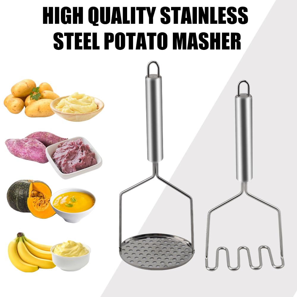 2 Aplastador De Patatas, machacador de patatas，aplasta patatas，de acero inoxidable, diseño manual, adecuado para puré de patatas y legumbres