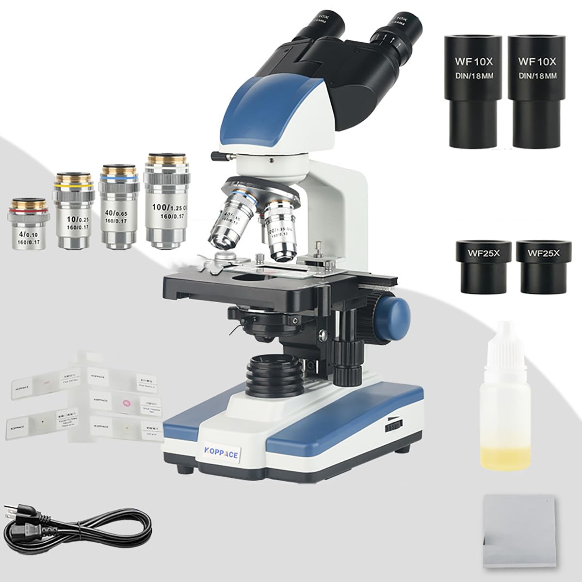 Microscopio biológico Profesional, Equipos y Suministros de Laboratorio, 40X-2500X/4*Objetivo/4*Ocular, con Condensador Abbe, Fuente de luz LED hacia Arriba y hacia Abajo