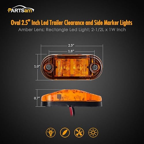 Miniatura 4 de Partsam 4 luces LED ovaladas de 2.5 pulgadas, color ámbar, luces laterales, 2 diodos, lente transparente, montaje en superficie, remolque, barco,