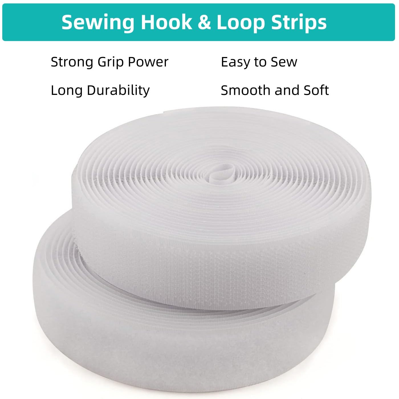 Sew on Hook and Loop Tape 5/8 Inch Wide,16.4 Feet Non-Adhesive Back White Hook and Loop Strips Sewing Fastener Fabric Fastener Non Adhesive Sewing Interlocking Tape