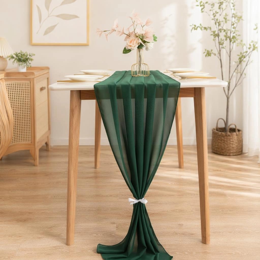 Artoid Mode Boho Dusty Pink Cheesecloth Gauze Table Runner, Fabric Dining Table Decor for Wedding Party Home Holiday Kitchen,green โ image 1