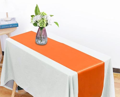 Miniatura 2 de Paquete de 15 caminos de mesa naranjas, camino de mesa de satén de otoño de 12 x 108 pulgadas de largo, camino de mesa de seda y tela suave para