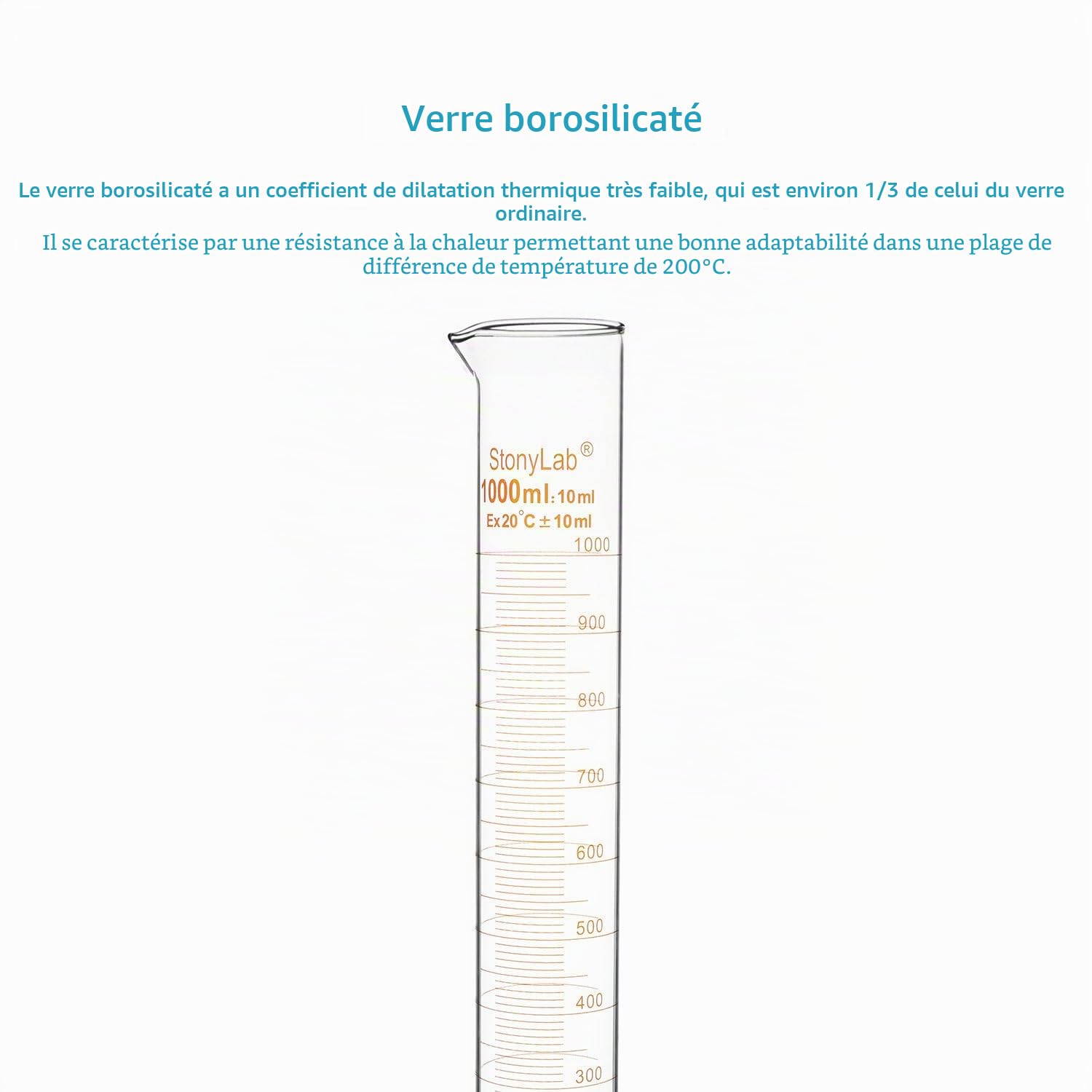 stonylab Verre Cylindre Gradué (1 Paquet), Graduated Cylinder Verre Borosilicaté 1000 ml Mur Lourd Verre Gradué Éprouvette
