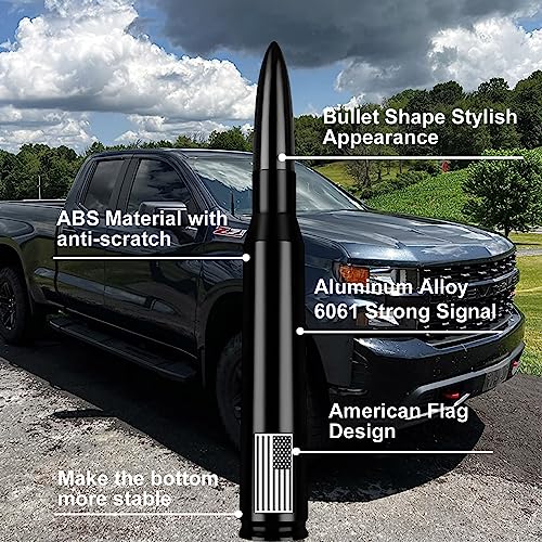 Image of Car Bullet Antenna Replacement with Valve Stem Cap for Ford F150 F250 F350 Super Duty Raptor Bronco Dodge Ram Chevy Silverado GMC Sierra 1500 2500 3500 Truck Accessories 1990-2024 (Black)
