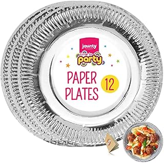 SOL 12pk Silver Paper Plates | 9" Silver Party Plates for All Occasions | Silver Plate for Christmas, Birthdays, Wedding Celebration | Silver Disposable Plates Paper Plates Party Tableware Notebook