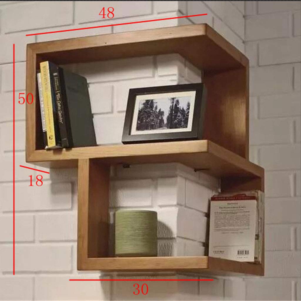 Estante de Esquina de Madera Maciza, Estantes Flotantes Estante Decorativo de Pared en Exhibición de Almacenamiento de Estante de Libros de Estilo Retro - 2 Niveles