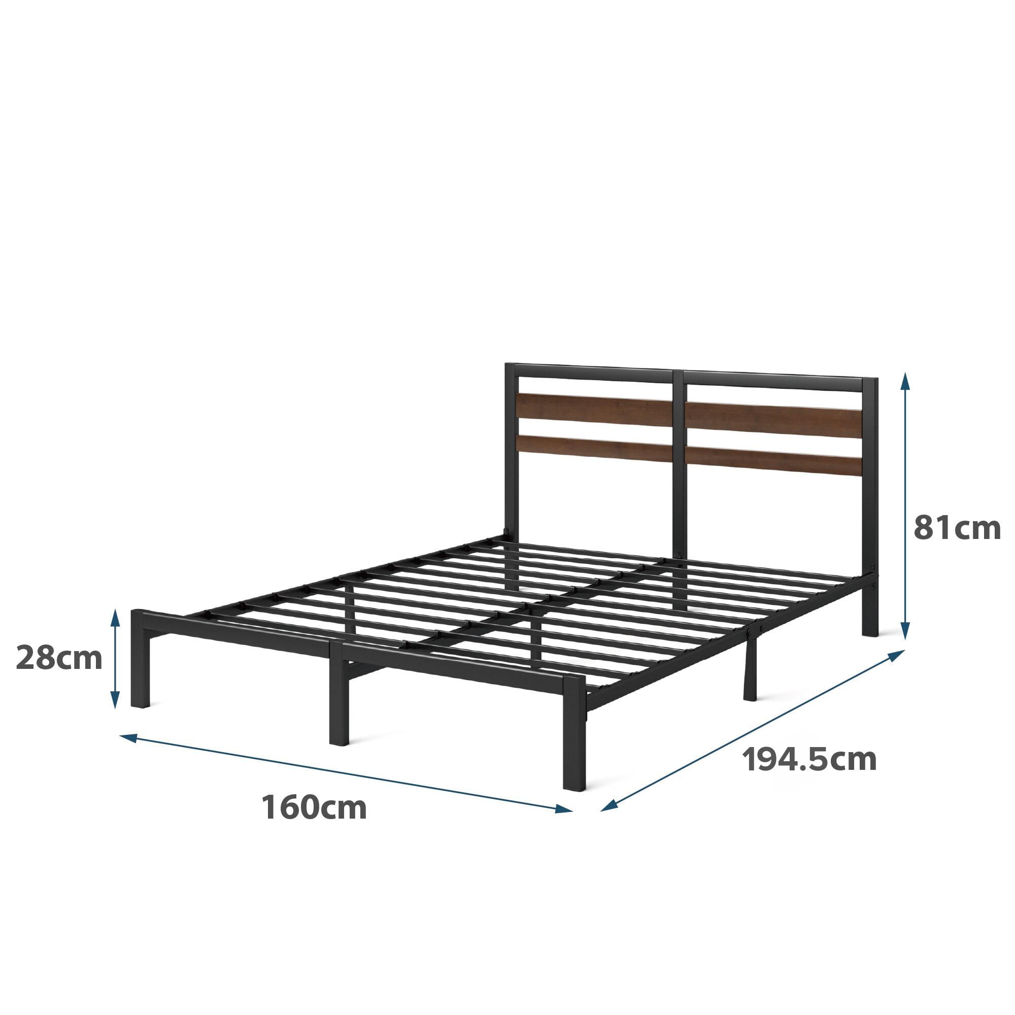 Zinus Łóżko Kai 160 x 190 cm – wytrzymała podstawa z bambusa i metalu z zagłówkiem – łatwy montaż – wysokość 80 cm – stelaż listwowy w zestawie – bez podstawy – kolor czarno-brązowy