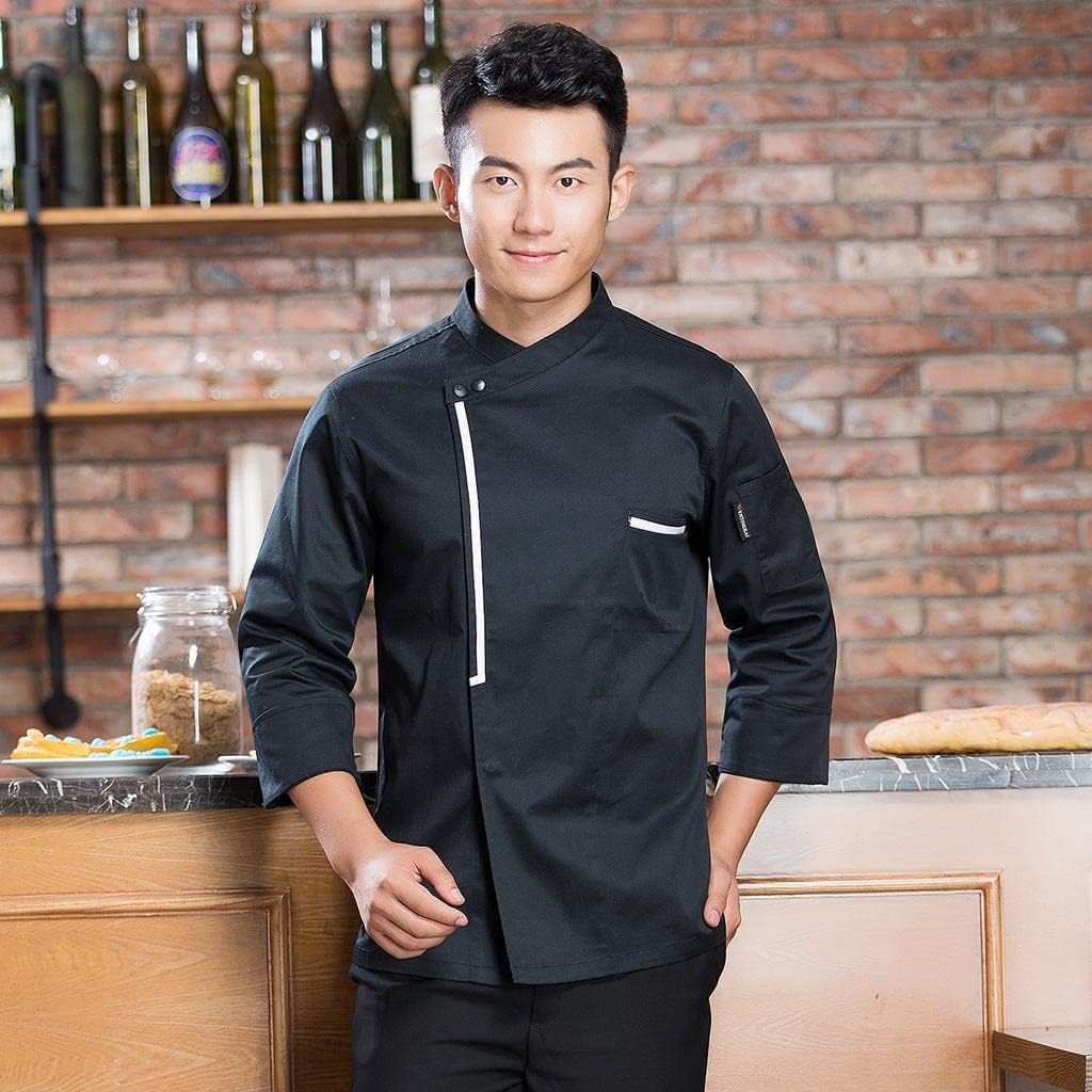 Long Sleeve Chef Jacket Retro Chefs Coat Men Women Chef Shirt Polyester Spandex Material Suitable for Restaurant Hotel Cafe Baker, Black, L