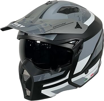 YYK SWAY SW X1 Seoul Track Black Gray Helmet   ECE 22.06 Safety Certified, ABS Material, Double Viewfinder, Multi-Point Reinforced Chin Strap and High Comfort