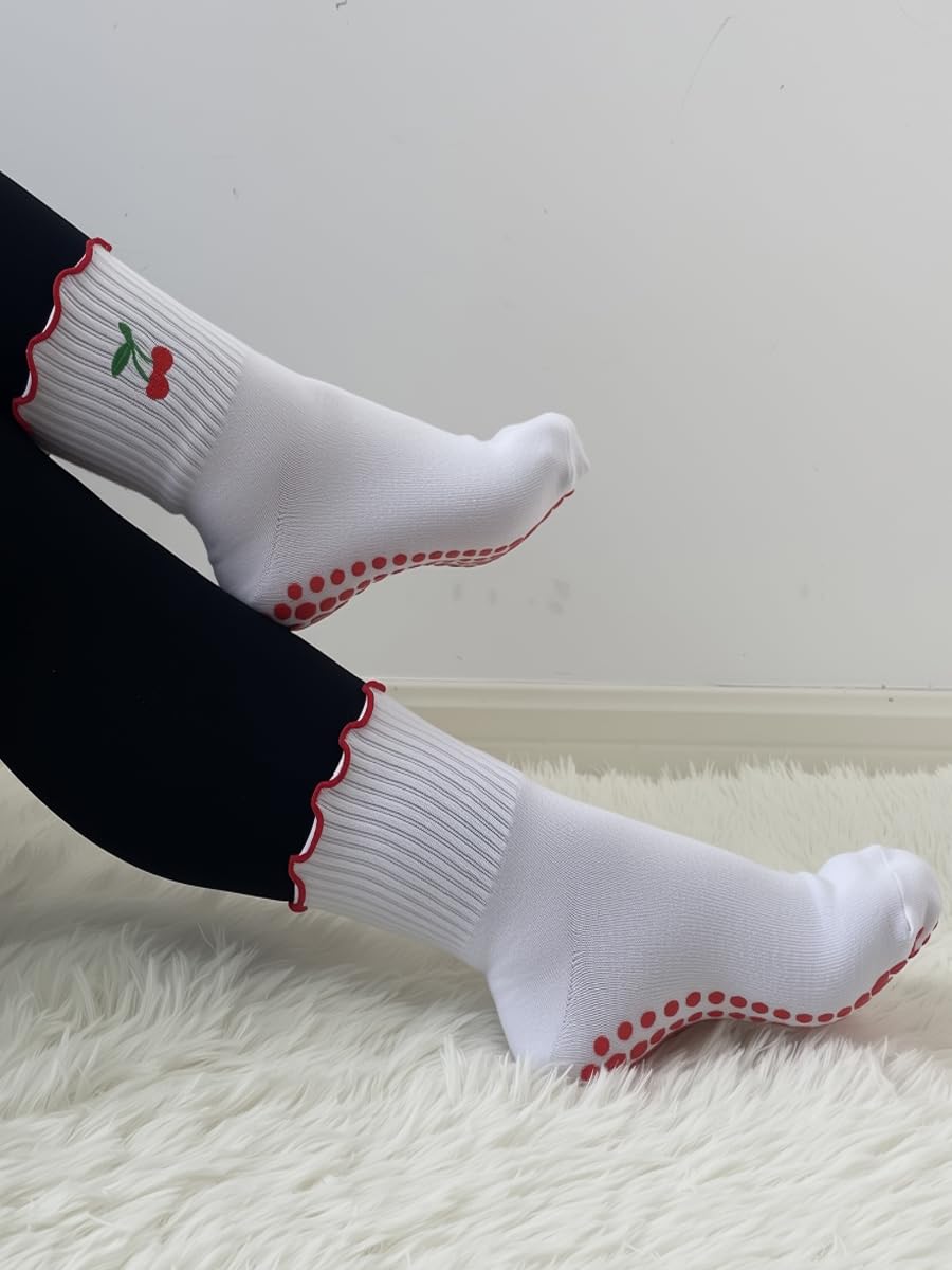 Lindos calcetines de pilates para mujer, calcetines de yoga con volantes, antideslizantes, calcetines antideslizantes para entrenamiento de barra