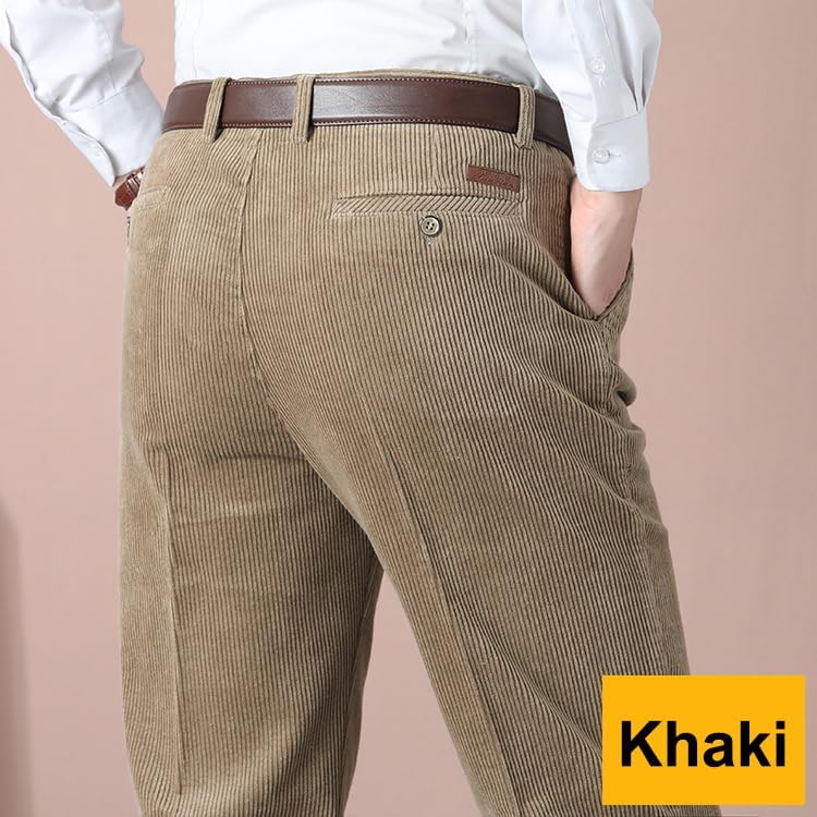 Men's Classic Fit Corduroy Dress Pants, High Waist Pleated - Image 2