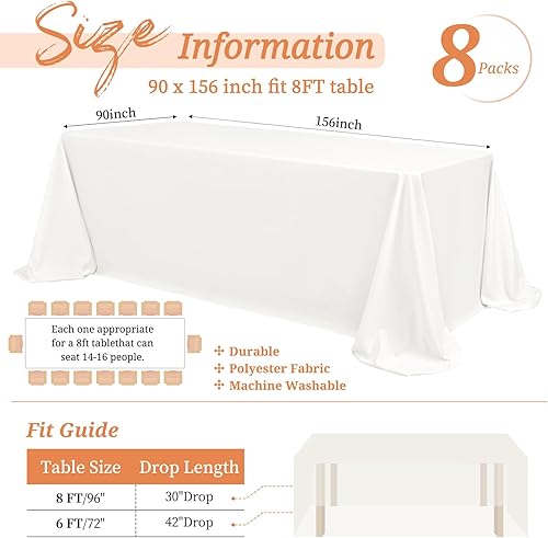 Miniatura 451 de Paquete de 8 manteles redondos blancos de 90 pulgadas, manteles redondos de poliéster lavables para mesa de tela decorativa resistente a